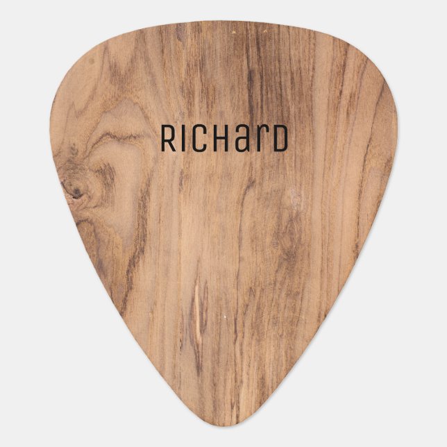 Light Brown Wood Grain Personalized Name Guitar Pick (Front)