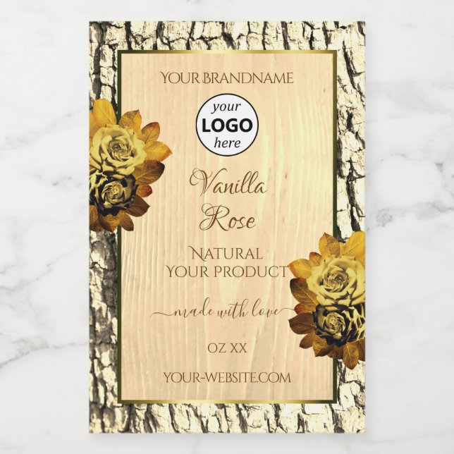 Light Brown Wood Grain Roses Product Labels Logo (Single Label)