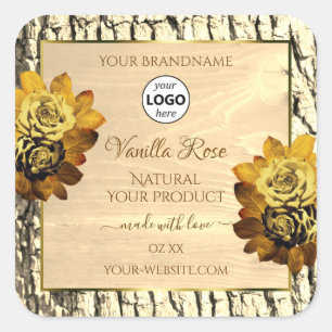 Light Brown Wood Grain Roses Product Labels Logo