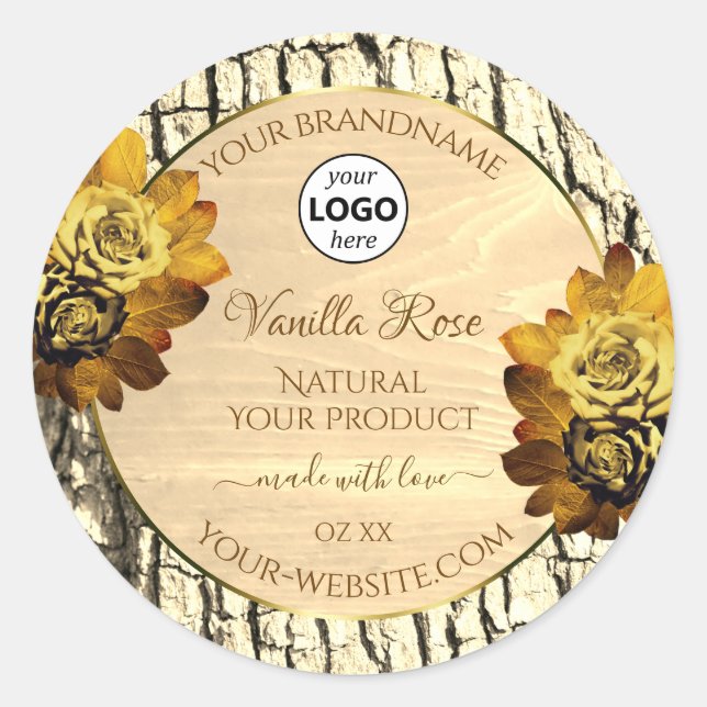 Light Brown Wood Grain Roses Product Labels Logo (Front)