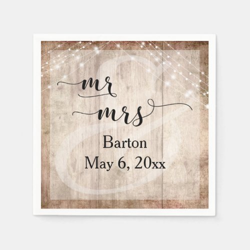 Light Brown Wood  Light Strings Wedding Mr  Mrs Paper Napkins