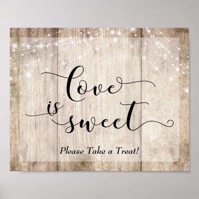 Light Brown Wood & Lights Love is Sweet Dessert Poster (Front)