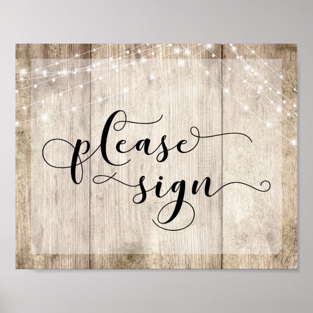 Light Brown Wood & Lights Please Sign (Front)