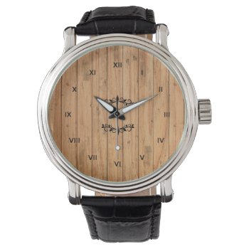 Light Brown Wood Texture Roman Numerals Watch by Pick_Up_Me at Zazzle