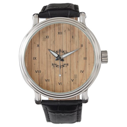 Light Brown Wood Texture Roman Numerals Watch