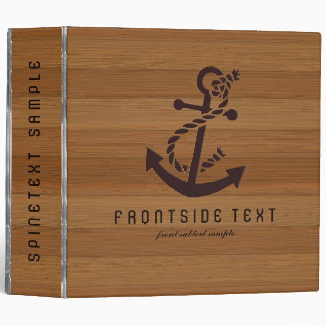 Light Brown Wood With Nautical Anchor 2 Binder (Front/Spine)