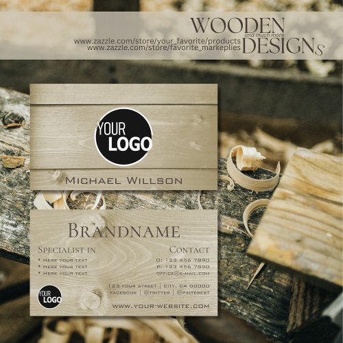 Light Brown Wooden Boards Wood Grain Look add Logo Business Card