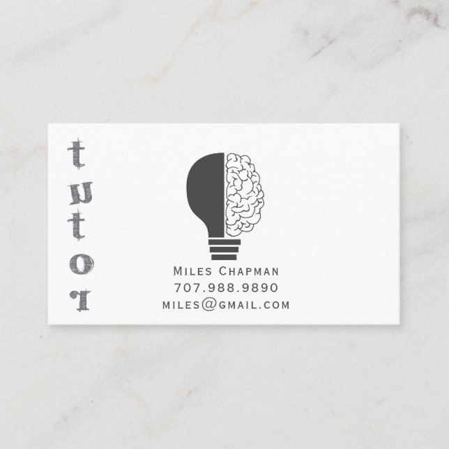 Light Bulb Brain Educational Teacher Tutor Business Card (Front)