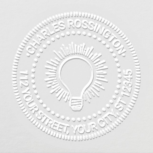 Light Bulb Bright Idea Round Name Return Address Embosser (Design)