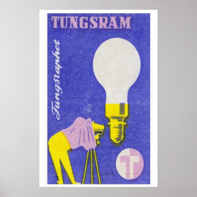 Light Bulb & Camera Matchbox Art Print, Hungarian Poster (Front)