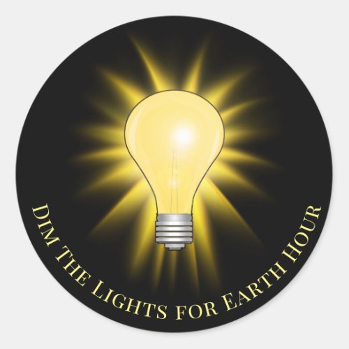 Light Bulb Dim The Lights Earth Hour  Classic Round Sticker