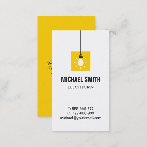 Light Bulb Icon Electrician Vertical Business Card