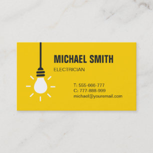 Light Bulb Icon Electrician Yellow Business Card