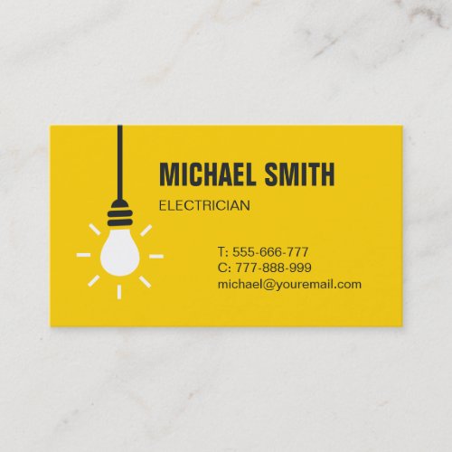 Light Bulb Icon Electrician Yellow Business Card