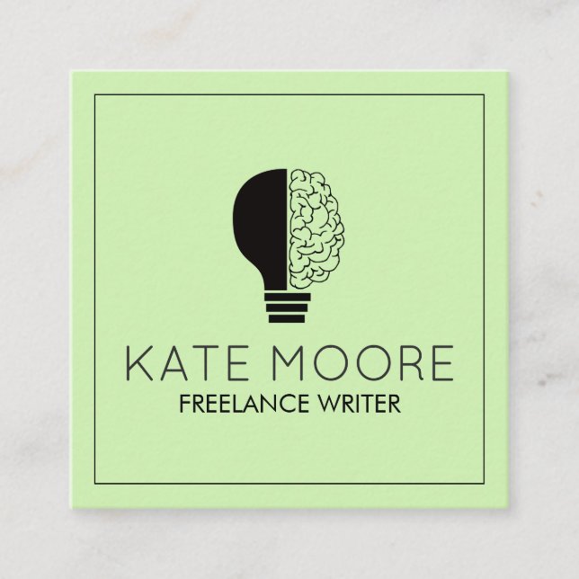 Light Bulb Idea Symbol Brain Writer Editor Square Business Card (Front)