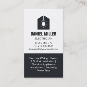 Light Bulb in House Icon Logo Electrician Vertical Business Card