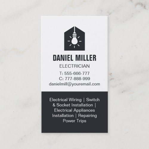 Light Bulb in House Icon Logo Electrician Vertical Business Card