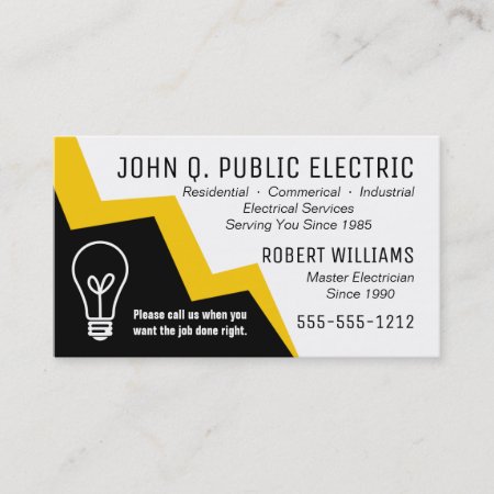 Light Bulb Lightning Bolt Electrician Electrical Business Card
