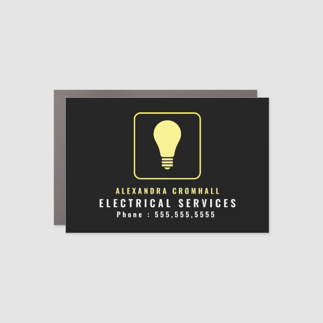 LIGHT BULB LOGO on BLACK for ELECTRICIANS Car Magnet (Front)
