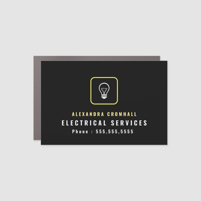 LIGHT BULB LOGO on BLACK for ELECTRICIANS Car Magnet (Front)