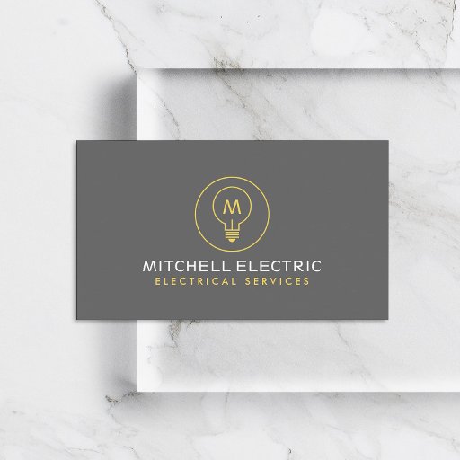 Customizable LIGHT BULB MONOGRAM LOGO for ELECTRICANS Business Cards