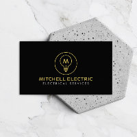 LIGHT BULB MONOGRAM LOGO on BLACK for ELECTRICIANS Business Card