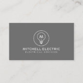 LIGHT BULB MONOGRAM LOGO on GRAY for ELECTRICANS Business Card (Front)