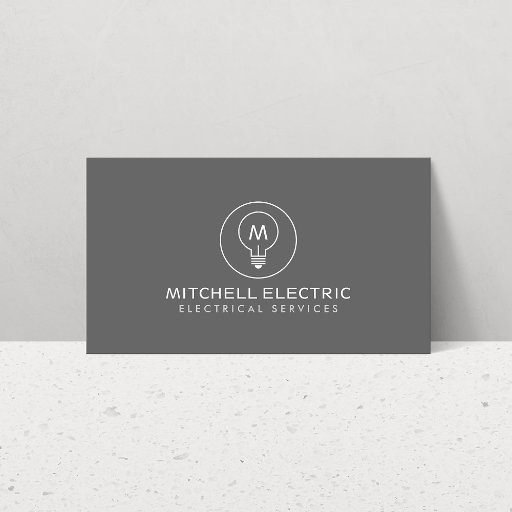 Customizable LIGHT BULB MONOGRAM LOGO on GRAY for ELECTRICANS Business Card