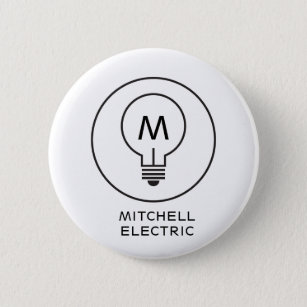 LIGHT BULB MONOGRAM LOGO on WHITE for ELECTRICANS Pinback Button