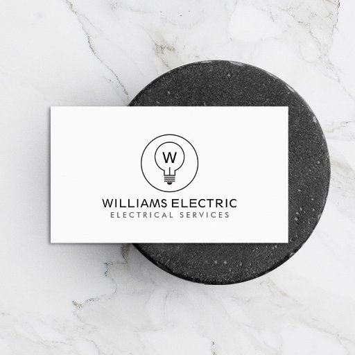 Customizable LIGHT BULB MONOGRAM LOGO on WHITE for ELECTRICANS Business Card Template
