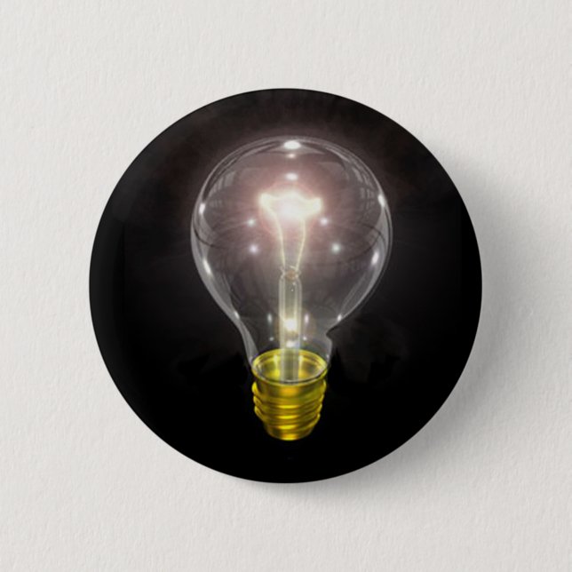 light bulb on blk 3 inch flare pinback button (Front)