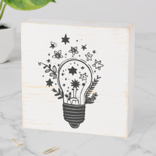 Light Bulb Stars Wooden Box Sign