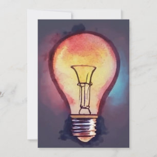 Light Bulb Watercolor Painting, Bulb Holiday Card