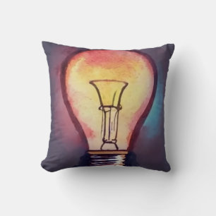 Light Bulb Watercolor Painting, Bulb Throw Pillow