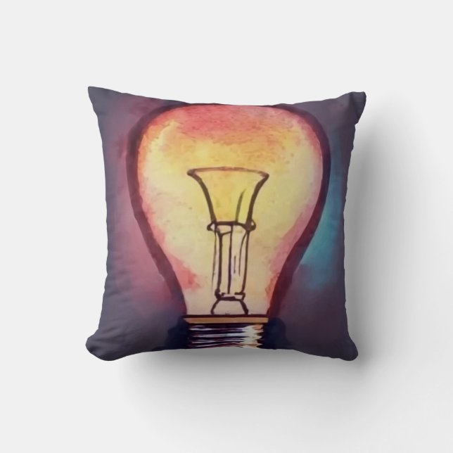 Light Bulb Watercolor Painting, Bulb Throw Pillow (Front)