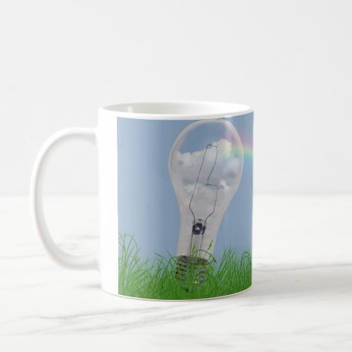 light bulb with rainbow and flowers coffee mug