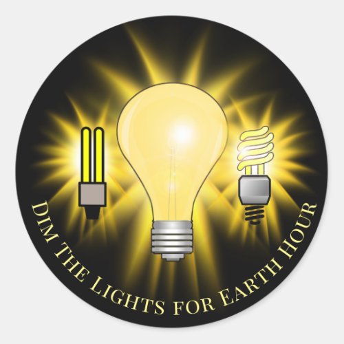 Light Bulbs Dim The Lights Earth Hour  Classic Round Sticker