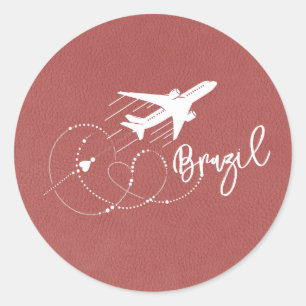Light Burgundy Brazil Passport Classic Round Sticker