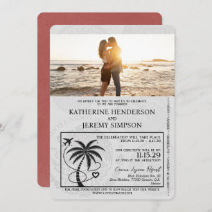 Light Burgundy Cancun Passport Wedding Invitation