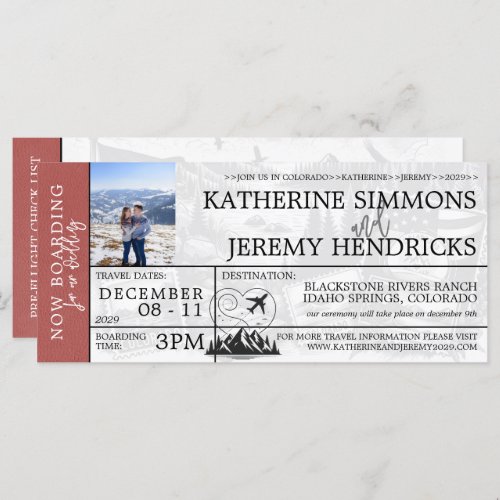 Light Burgundy Colorado Boarding Pass Invite