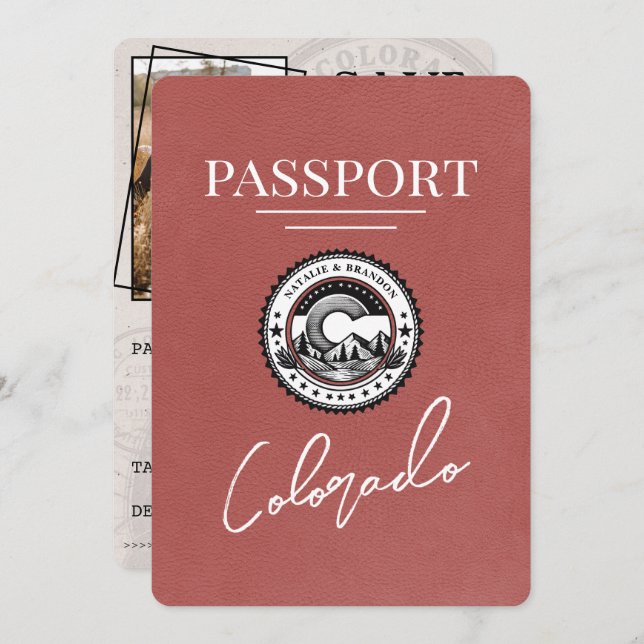 Light Burgundy Colorado Passport Save The Date (Front/Back)
