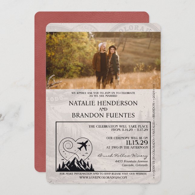 Light Burgundy Colorado Passport Wedding Invitation (Front/Back)