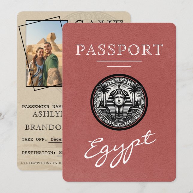 Light Burgundy Egypt Passport Wedding Save The Date (Front/Back)