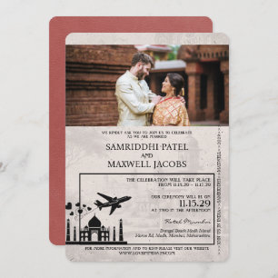 Light Burgundy India Passport Wedding Invitation