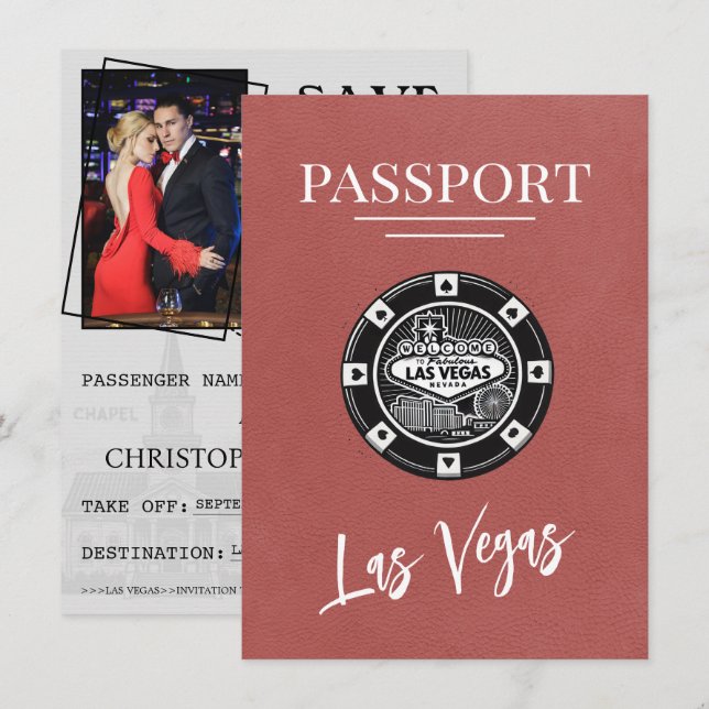 Light Burgundy Las Vegas Passport Save The Date (Front/Back)