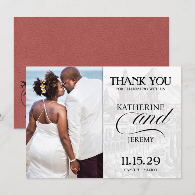 Light Burgundy Mexico Passport Thank You Card (Front/Back)