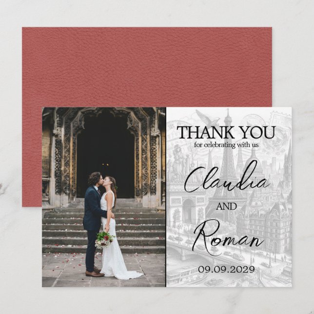 Light Burgundy Paris Passport Thank You Card (Front/Back)