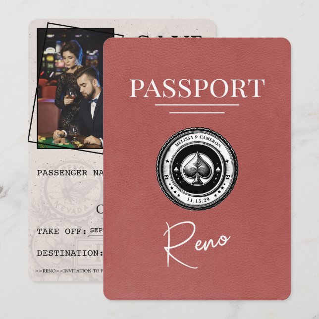 Light Burgundy Reno Passport Save The Date (Front/Back)