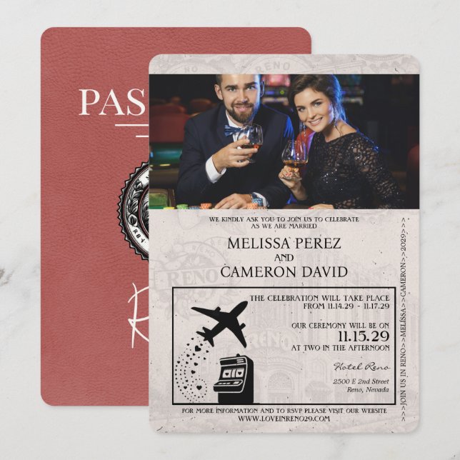 Light Burgundy Reno Passport Wedding Invitation (Front/Back)