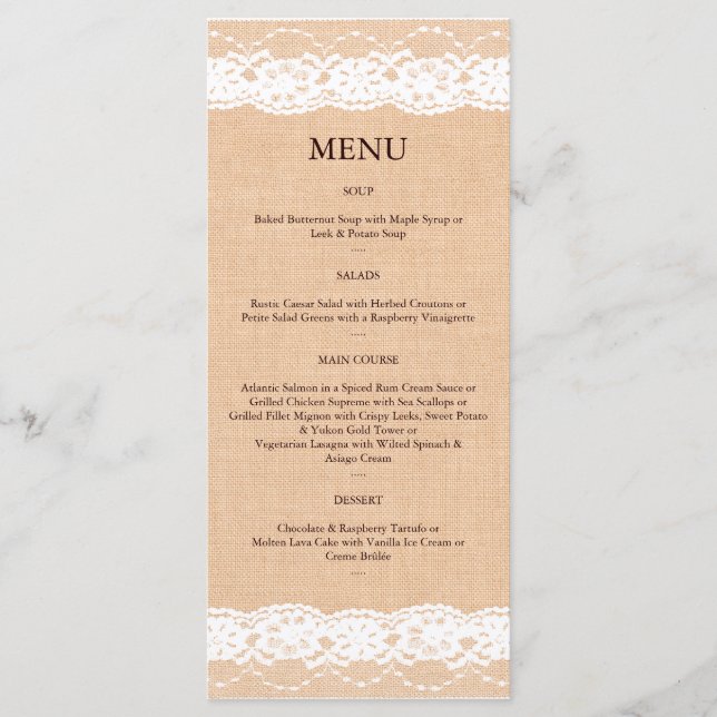 Light Burlap and Vintage Lace Menu 2 (Front)